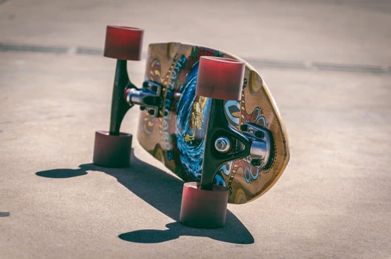 Closeup of the bottom of a skateboard