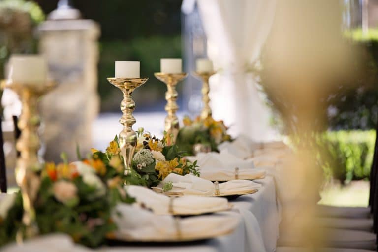 Closeup of banquet table at event reception