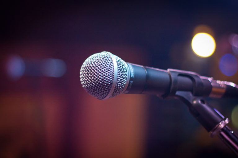 Closeup of microphone on stand